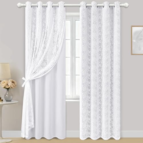 Image of Yinhua Blackout Curtains for Living Room Double Layer Grey Curtains for Bedroom 84 Inches Long Nursery Curtain with Tiebacks, Thermal Insulation Grommet Drapes for Dining Room, 52 inch W x 84 inch L