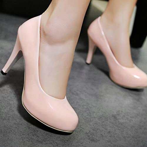 BEAUPAS Women's Patent Leather Platform Pumps High Heel Stiletto Pump Round Toe Shoes4