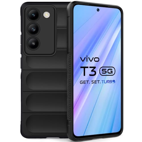 Image of TheGiftKart Liquid Silicon Back Cover Case for Vivo T3 5G / Y200e 5G | Shockproof Military Grade Protection | Micro-Fibre Cloth On Inner Side | Built-in Anti-Slip Grip Back Cover (TPU, Black)