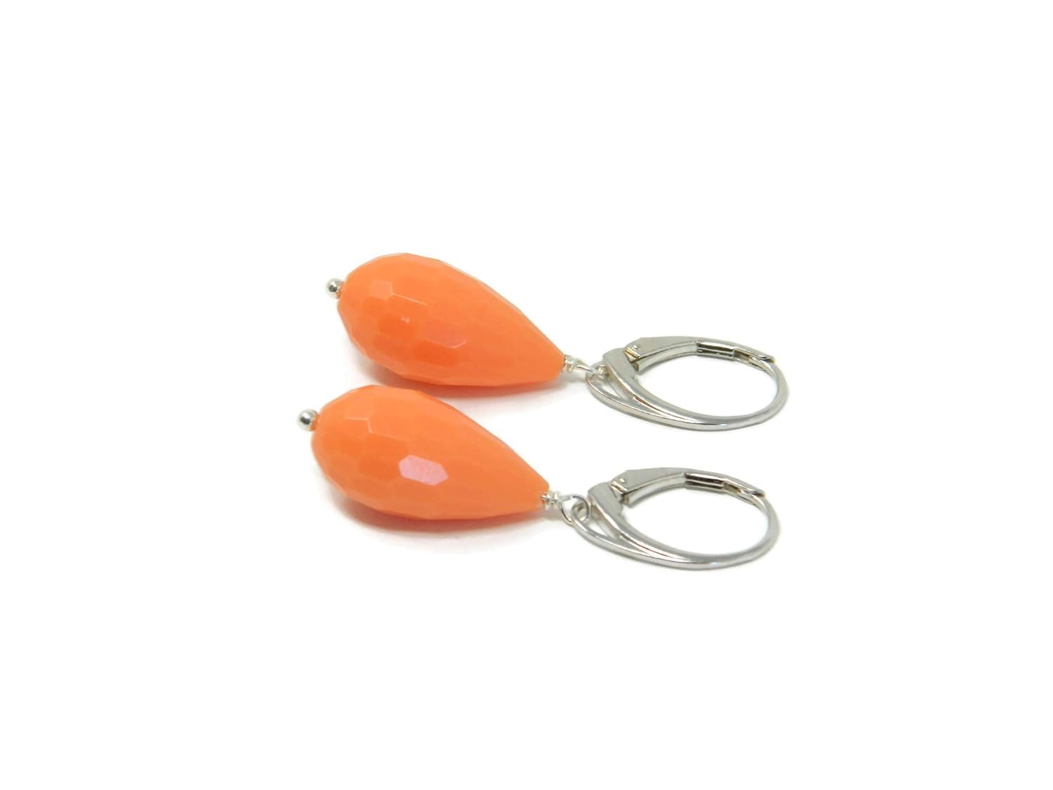 Orecchini Donna Pendenti Handmade in Pasta di Corallo Rosa Salmone – Gocce Sfaccettate 10x20 mm – Argento 925 Rodiato – Made in Italy – Nickel Free – Lunghezza 4 cm - DodiGioielli