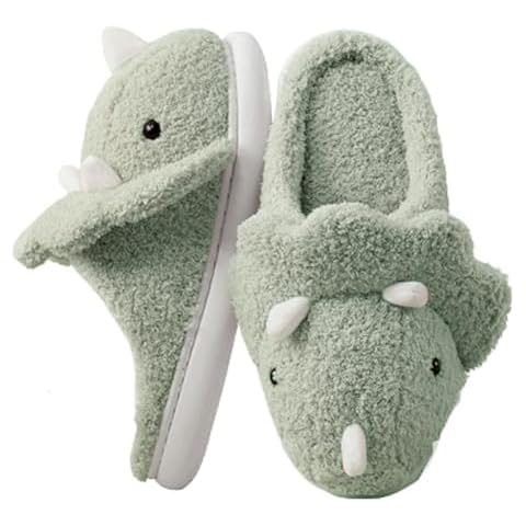 Caistre Adult Unisex Animal Slippers Warm Plush Dinosaur Design Home Shoes Funny Triceratops Slippers Non-Slip Bedroom Slippers Cover