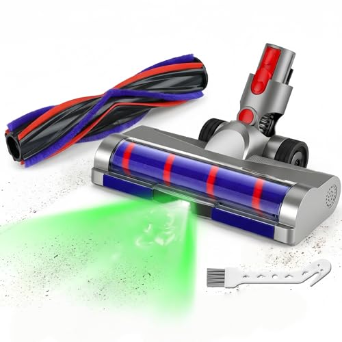 LED Green Light Replacement Head for Dyson V15 V11 V10 V8 V7 Cordless Vacuum Cleaner Quick Release Motorhead Attachment with Anti-Tangle Carpet Brush and Soft Roller for Hard Floor