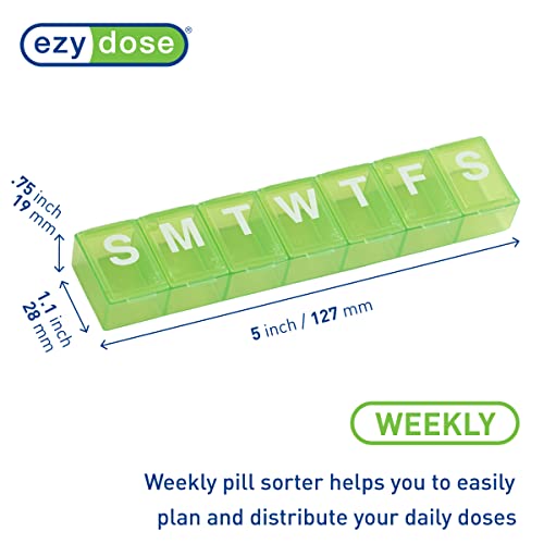 Image of EZY DOSE Weekly (7-Day) Daily Pill Organizer, Vitamin Planner, Medicine Container, Case for Supplements and Fish Oils, Convenient and Easy to Use, Medium Compartments, Travel Friendly, Green, BPA Free