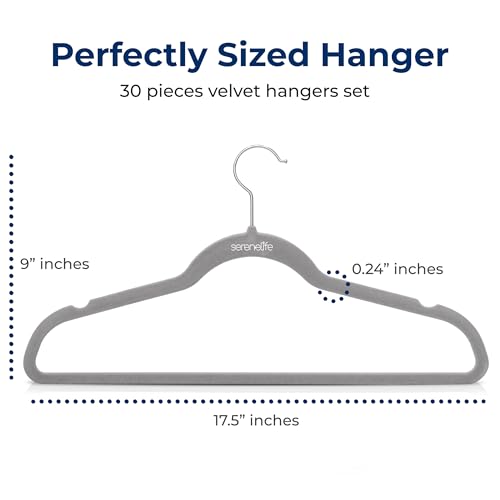 Image of SereneLife Velvet Hangers - 30 Pack, Slim & Space Saving for Closets