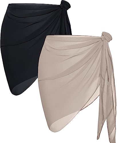 Image of CHICGAL 2 Pieces Women Beach Sarong Bathing Suit Wrap Skirt Sheer Bikini Swimsuit Cover Ups for Swimwear