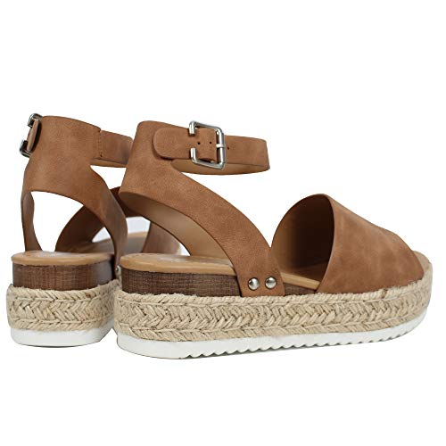 Image of Soda Topic Open Toe Buckle Ankle Strap Espadrilles Flatform Wedge Casual Sandal