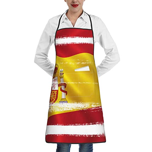Delantales De Huellas De Animales, Delantal Unisex De Cocina Con Bolsillos Para El Hogar, Cocina, Restaurante, Barbacoa, Bandera De España, Talla Única