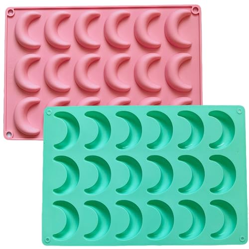 hankousi 2 moldes para hornear de media luna de vainilla, bandeja de silicona antiadherente con forma de luna de 18 cavidades para bricolaje, postres, chocolate y pudín (rosa verde)