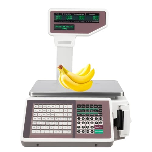 Báscula digital con impresora de etiquetas, pantalla doble