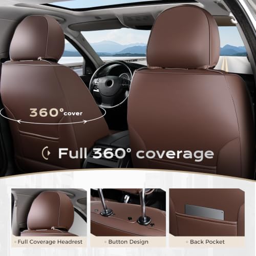 Image of Coverado Car Seat Covers with Lumbar Support, Front Covers for Cars, Universal Automotive Seat Cover, Waterproof, Leather Car Seat Cushion, Interior Seat Protectors for Most Cars