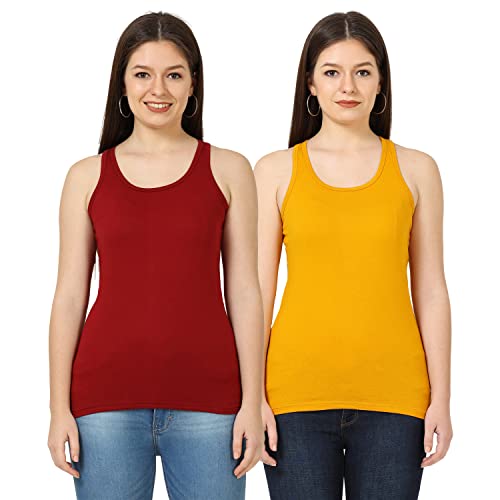 Image of FLEXIMAA Women's Cotton Plain Round Neck Sleeveless T-Shirt
