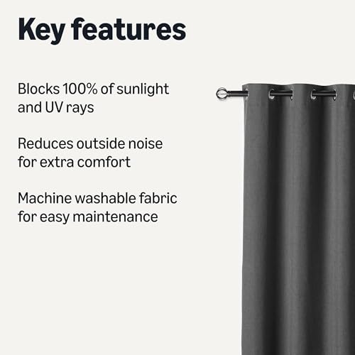 Image of Amazon Basics 100% Blackout Curtains with Grommets, 52 x 84 Inches, Black, 2 Panels