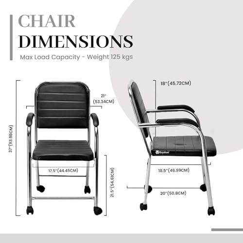Image of Revolving Executive Manager Office Visitor Study Chair With Arm Rest & Wheels - Steel Frame, Cushion Seat Back, Holds up to 100 kg (Black)