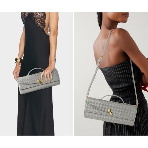 Image of Joryin Woven Purse for Women Evening Clutch Woven Leather Handbags Crossbody Bag Purse Formal Evening Bag, Vegan Leather