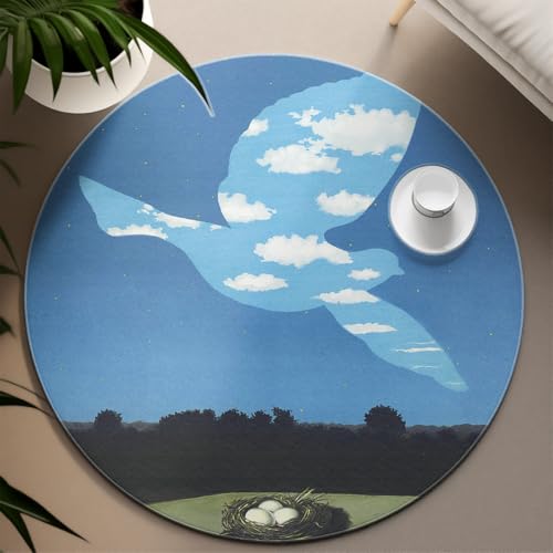 Tapis Antidérapant Rond 200cm Magritte Ciel Bleu | Grand Format Lavable