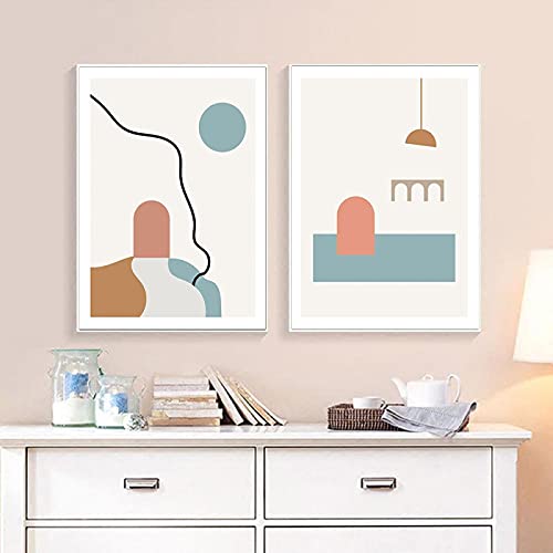 Affiche Abstrait Route et Soleil Nordique | Set de 2 Toiles Murales Minimalistes 70x100 cm Sans Cadre