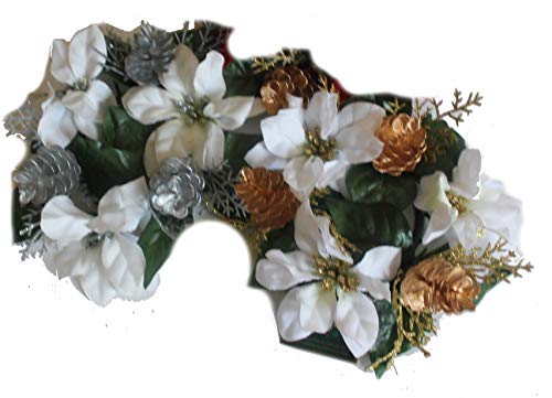 Country Silk 2 x 8 Inch Christmas Candle Ring for 3 Inch Pillar Candle with Poinsettia Flowers, Pine Cones and Leaves (White)