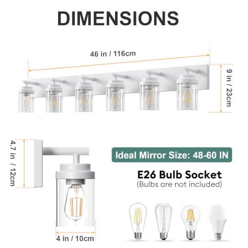 Image of IZORRO Bathroom Light Fixture White, Clear Glass Shade 46-Inch 6-Light