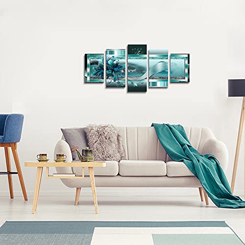 LUDUHU-Turquoise-Orchid-Flowers-Canvas-Print-Abstract-Green-Floral-Poster-Orchid-Wall-Art-Painting-Decor-for-Home-Decoration-Artwork-Picture-Bedroom-Green-Floral-AOversize-40x20inch