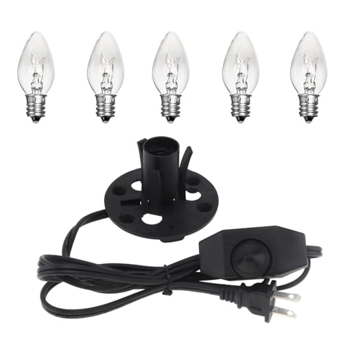 Hrsovii Himalayan Salt Lamp Cord 6FT with Dimmer Switch - E12 Socket & 5 Free 15W Bulbs Replacement Power Cord for Salt Rock Lamps