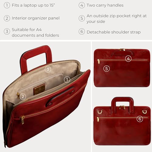Image of Time Resistance Slim Leather Briefcase - Italian Handmade Leather Computer Bag - Briefcase for Men and Women - Laptop Bag
