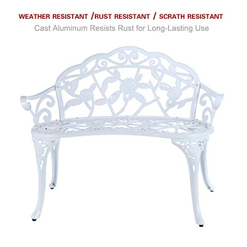 C/G Patio Balcony Bench Double Seat, Anti-Rust Cast Aluminum Patio Garden Bench For Park Yard Outdoor Furniture White #TOP2