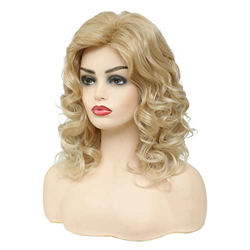 Yyhr Retro Blonde Loose Wave Wig Blonde Curly Synthetic Heat Resistant Full Wigs For Women Fluffy Natural Hair Synthetic Wigs For Daily Party Use (16 Inch) #TOP1