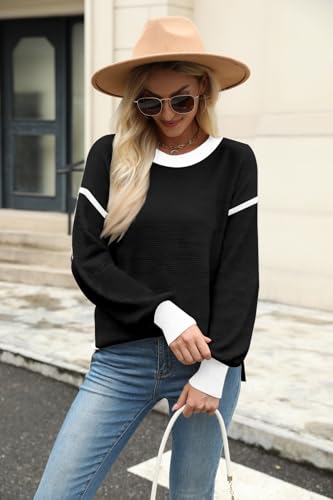 Image of Womens Sweater Striped Fall Fashion Tops Long Sleeve Crew Neck Pull Over Knit Clothes