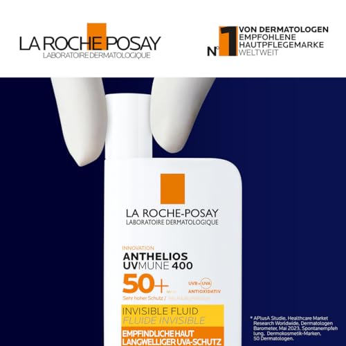 La Roche Posay Sonnenfluid für das Gesicht für zu Sonnenallergie neigende und empfindliche Haut, Mit innovativem UV-Filter Mexoryl 400 LSF 50+, Anthelios Invisible Fluid UVMune 400, 50 ml