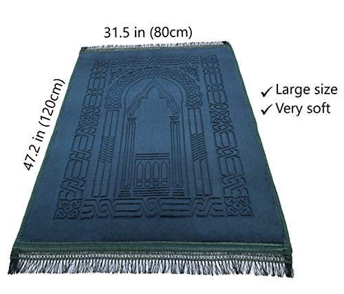 Prayer-Rug-Muslim-Mat-Islamic-Thick-Large-Padded-Sajadah-for-Kids-Men-Women-with-Islam-Prayer-Beads-for-Eid-Travel-Ramadan-Soft-Luxury-Great-for-Knees-and-ForeheadGreen