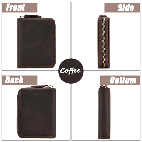 Genuine Leather Wallet RFID Small Accordion Zipper Card Organizer Case Unisex (Coffee)4