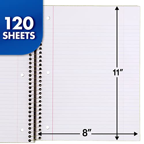 Mead Spiral Notebook, 3 Subject, College Ruled Paper, 120 Sheets, 11" X 8", Color Selected For You, 1 Count (06710) #TOP5