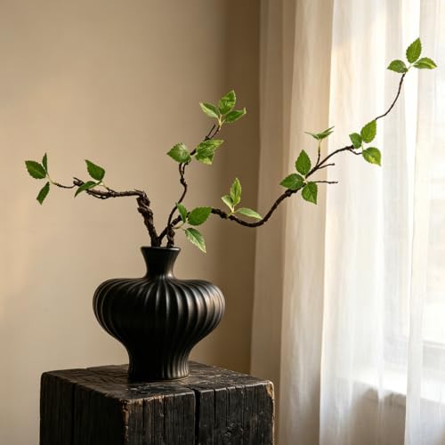 Hoolicute Heart Shaped Vase with Artificial Branch Set, 1 pcs Artificial Stem in Black Ceramic Vase, 22" Fake Plants & Decorative Vase for Living Room Bedroom Dining Table Office Home Decor - Black