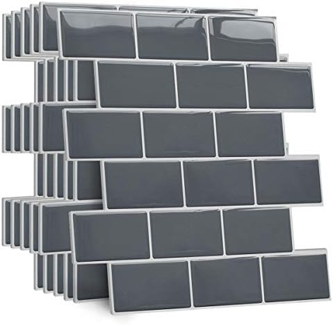 Yoillione Upgrade Thicker Peel and Stick Wall Tiles Stickers for Kitchen and Bathroom, Self Adhesive Wall Tiles Backsplash 3D Stick on Tiles Splashback Grey Metro Subway Tiles, 10 Sheets