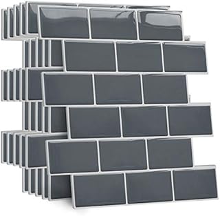 Yoillione Upgrade Thicker Peel and Stick Wall Tiles Stickers for Kitchen and Bathroom, Self Adhesive Wall Tiles Backsplash 3D Stick on Tiles Splashback Grey Metro Subway Tiles, 10 Sheets