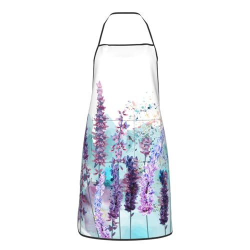 Lavender Flower Kitchen Apron Cooking Aprons for Women Men with