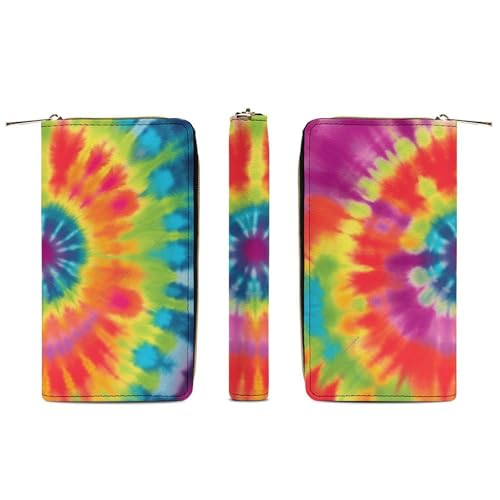 Tie Dye Rainbow Print Long Wallet for Women Men PU Leather Card Holder Organizer with Zipper Coin Pocket & Cash Slots3
