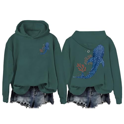 Sudadera con capucha Whale Ocean, sudadera con capucha de tiburón ballena, sudadera con capucha de tiburón ballena, sudadera unisex divertida con capucha, verde, S