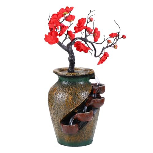 Cascada, fuentes de agua de interior | Característica 'agua de 4 niveles Maceta de planchado interior con árbol artificial | Zen Relaxation Desktop Home Decor para salón dormitorio