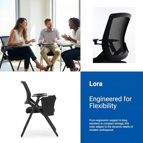 Image of Folding Training Chairs with Desk Attached, Office Meeting Desk Chair with Writing Tablet and Cup Holder, Space-Saving Nesting Chairs for Conference Room,School, Seminar, Classroom