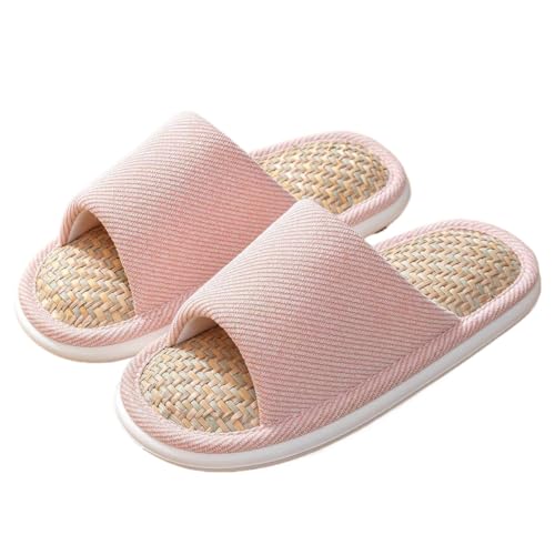 High-End Linen Slippers Women's Luxury Slide Slippers Comfort House Shoes - Breathable PU Upper with Soft Lining, Non-Slip Sole for Indoor/Outdoor Wear (Tawny, Light Brown, Blush)