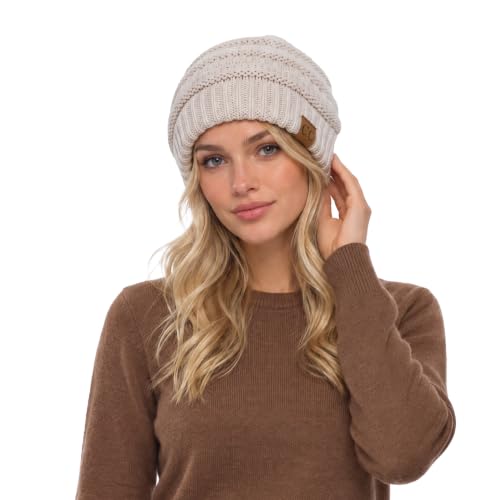 C.C Hatsandscarf Exclusives Cable Knit Beanie - Thick, Soft & Warm Chunky Beanie Hats (Beige)