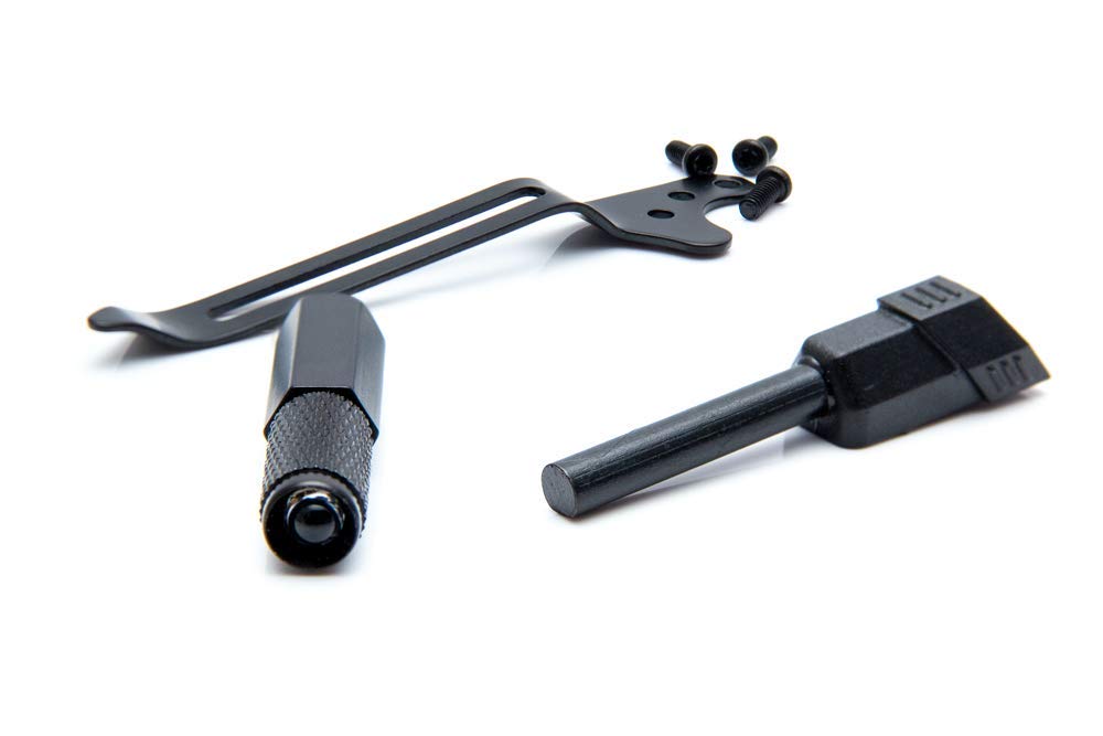 TRS Accessory Kit 5N1 EDC Tactical Folder, LED Magnetic Flashlight, Ferro Rod, and Clip with Screws. Knife NOT Included