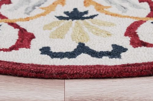 Image of Sifa Carpet Traditional Floral Round Area Rug - Hand-Tufted New Zealand Wool Circular Carpet for Dining Room & Bedroom Weight -6 Pund, Size-3x3 Feet (36x36 Inch Round)