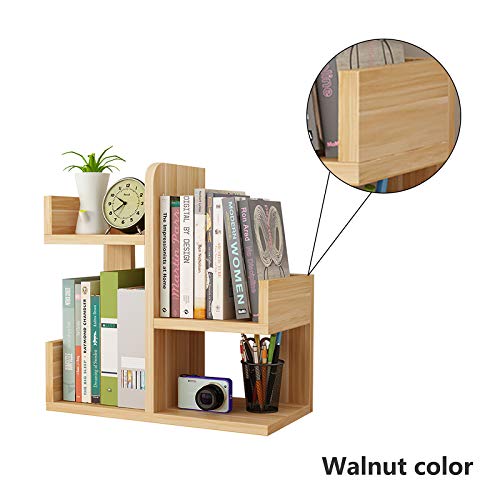 Jxin-Smif Wood Desktop Shelf Small Bookshelf Assembled Countertop Bookcase Literature Holder Accessories Display Rack Office Supplies Desk Organizer (Walnut Color) #TOP3