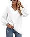 WANGZHI White Blouse for Women Dressy Chiffon Casual V Neck Long Puff Sleeve Top for Party Business 2025 Fall Shirt
