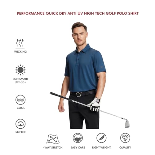 M MAELREG Golf Polo Shirts for Men Short Sleeve Performance Moisture Wicking Quick Dry Casual Collared Men’s Polo Shirts Blue