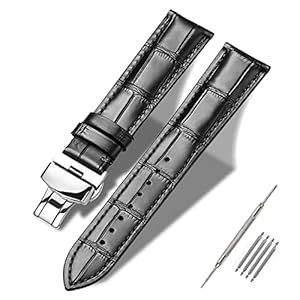 Moran Genuine Leather Band Alligator and Cowhide Replacement Deployment Buckle Watch strap18mm to 24mm Crocodile Leather Strap for Men’s and Women’s