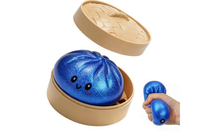 Glitter Dumpling, Glitter Dumpling Squishy Box, Adult Dumplings Squishy, Anxiety Relief, Adult Soft Squeeze Decompression Dough (Blue)