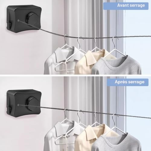 Domigard Étendoir à Linge rétractable, 5,1 m en Acier Inoxydable, pour intérieur et extérieur, Corde à Linge réglable Invisible(La Nouvelle-Noir) – vue 4